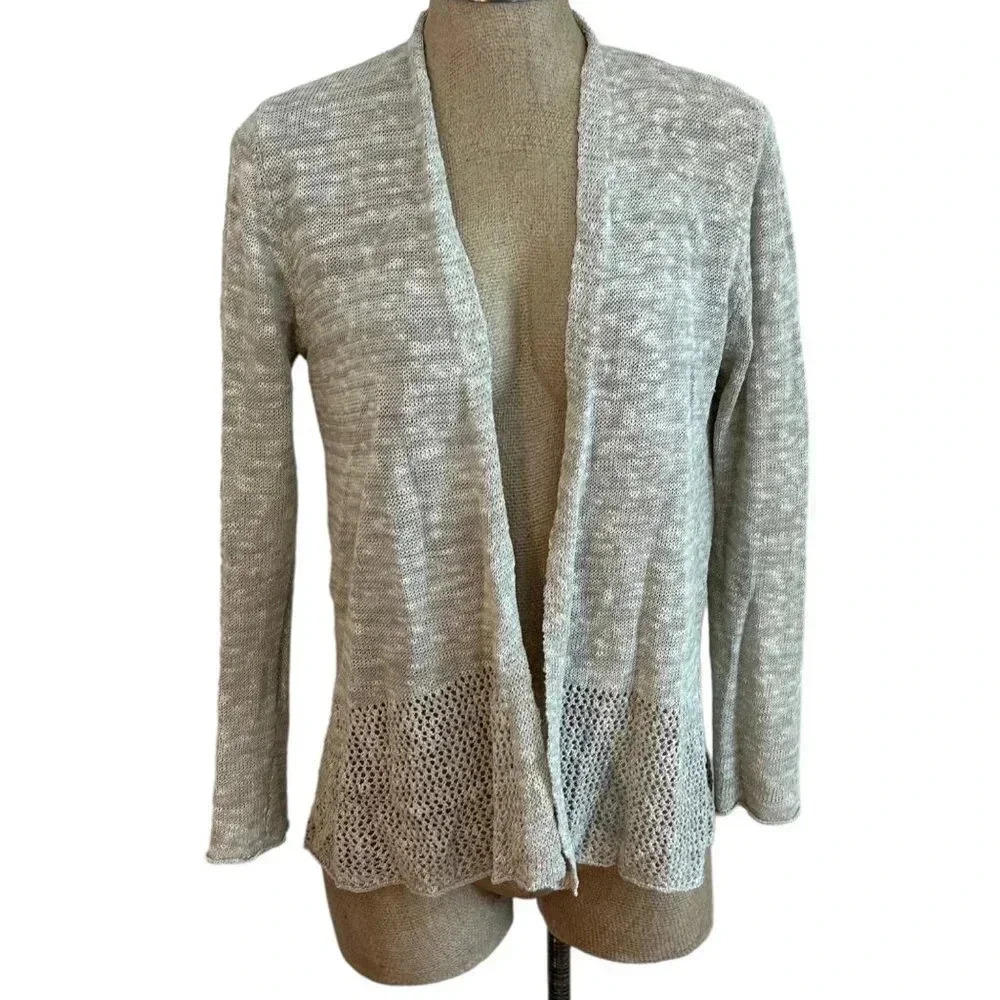 Eileen Fisher Linen Blend Tan Open Cardigan PS
